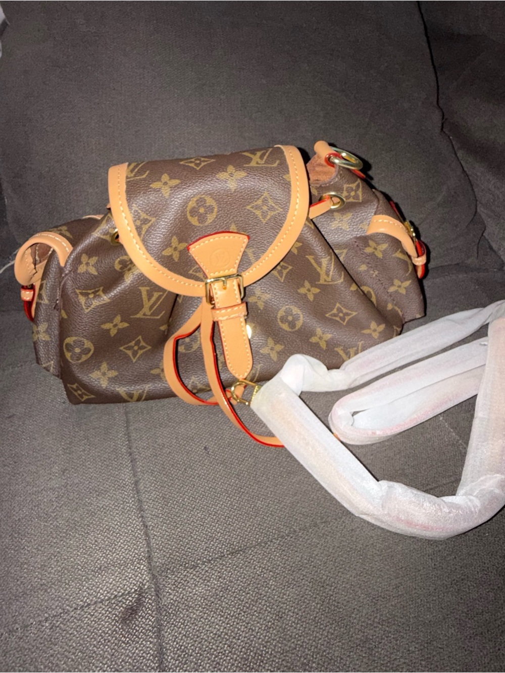 Monogram Canvas Shoulder Bag with Tan Trim and Orange Piping